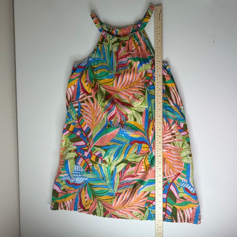 C&C California Tropical Linen Blend Halter Mini Dress Small Multicolor Resort - Picture 7 of 8